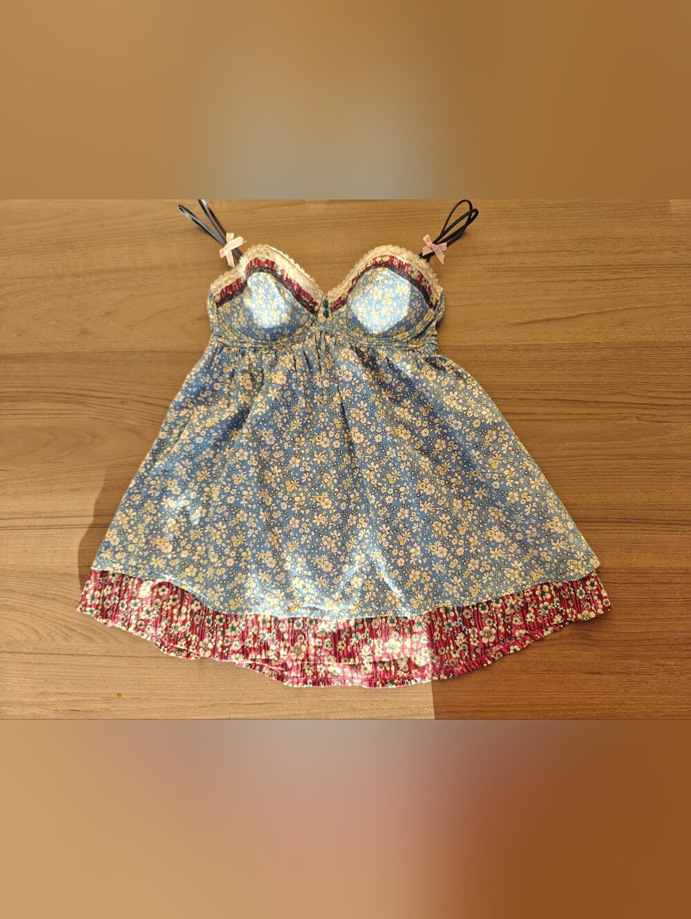 Vintage Liberty of London Blue Floral Sundress with Crimson Trim